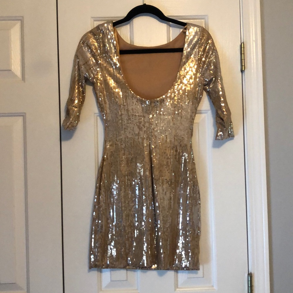 Low Back Gold Sequin form fitting dress- New Years